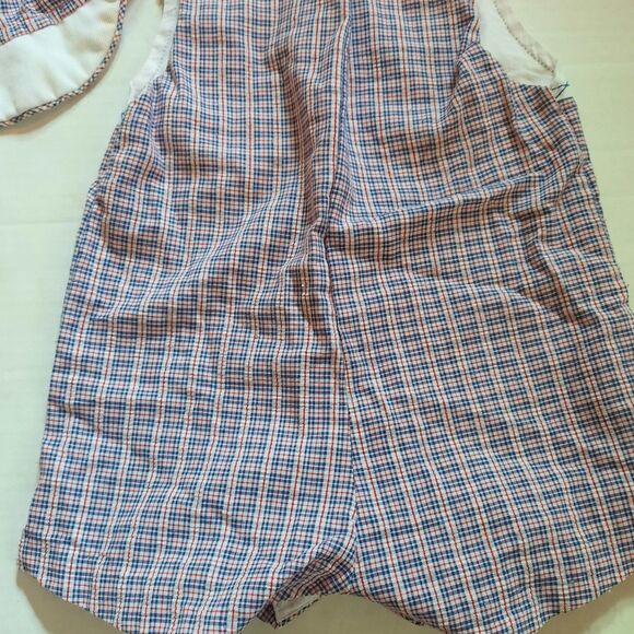 Vintage 1980s A TINY TOTS ORIGINAL Infant Plaid Shortalls Romper Hat  Size 18M - Picture 8 of 9